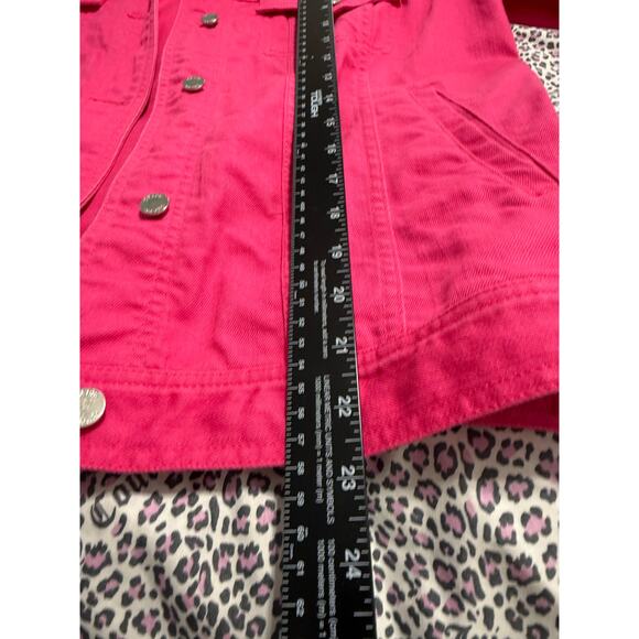 CHAPS by Ralph Lauren Hot Pink Denim Flap Jacket MED Womens Spring Barbie Scene - Picture 9 of 10